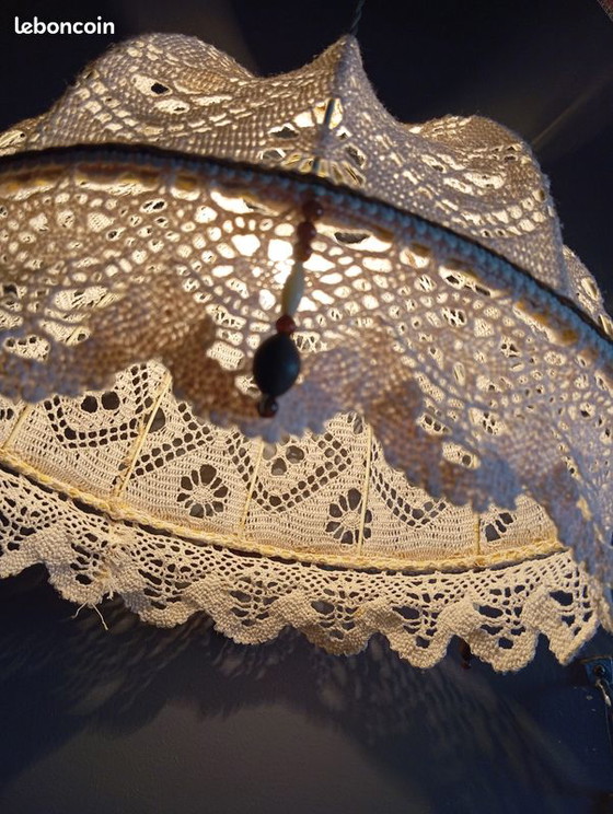 Image 1 of Dome Hanging Macramé/Cotton Ecru Et Perle, Vintage Boho Chic