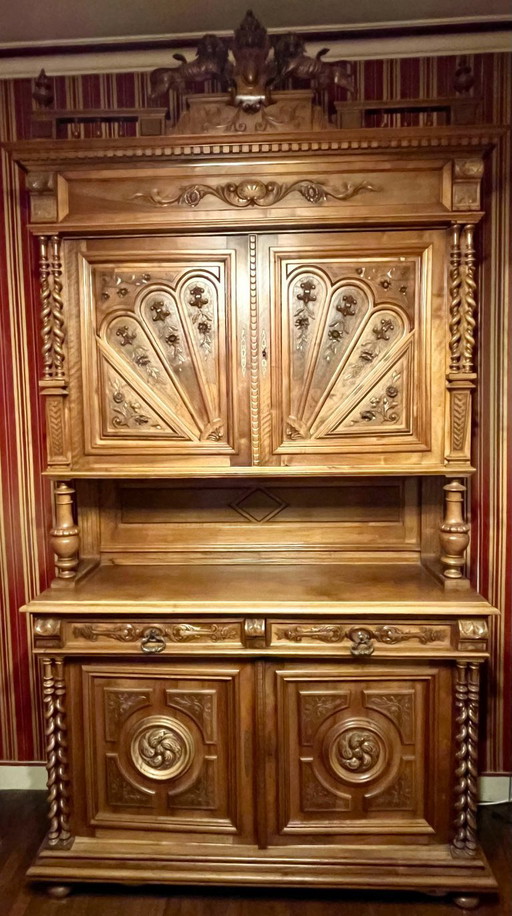 French Renaissance Revival / Henri II Style Dining Room Set – Late 19th Century – Buffet, Side Cabinet, Table and 6 Chairs