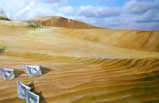 Peinture à l'huile originale, art contemporain, symbolisme, caravane du désert – Peintures et dessins, Canvas (photo 6 of 7)