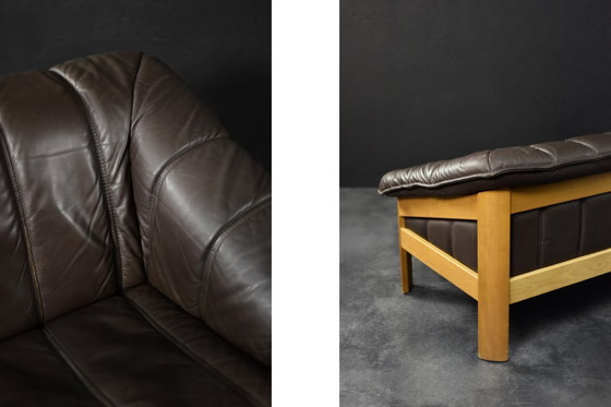 Image 1 of Vintage Mid-Century Danish Modern Brown Leather 2-Seater Sofa, 1970s