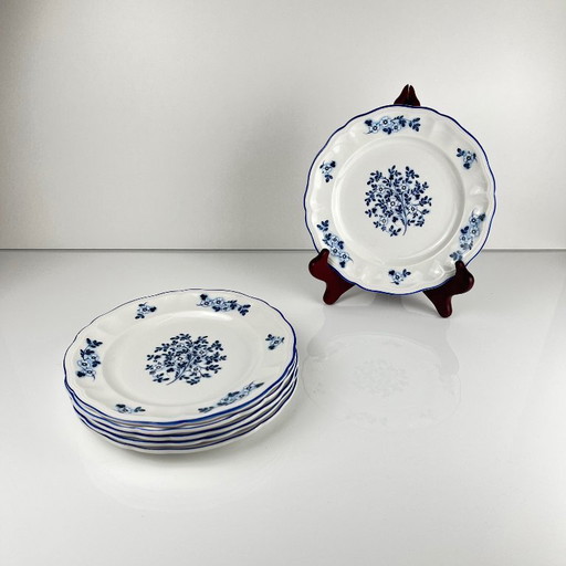 Set of 6 Blue Flowers dessert plates, KG Lunéville