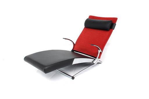as new! IP Design / Interprofil X-Chair award-winning Relax Chair / Chaise Longue / Sessel by Joachim Nees, Leather, Chrome, Alu