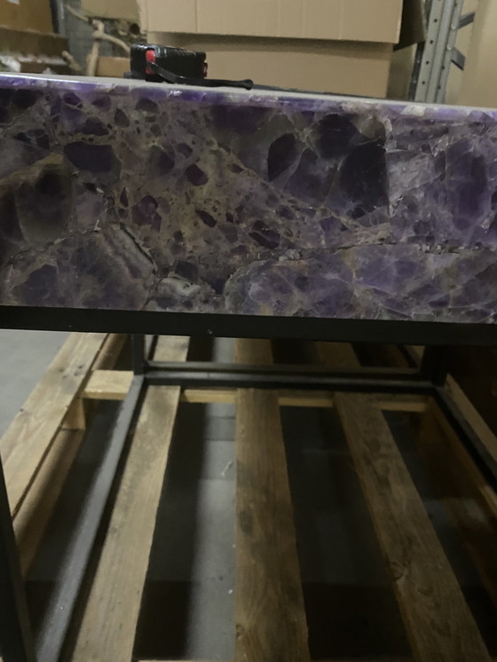 Image 1 of Side table amethyst in epoxy , on brass block. Unique & bold