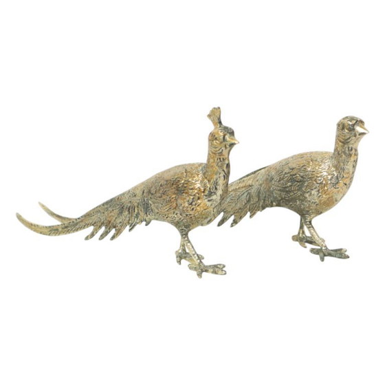 Image 1 of Paire de statues de faisans en métal