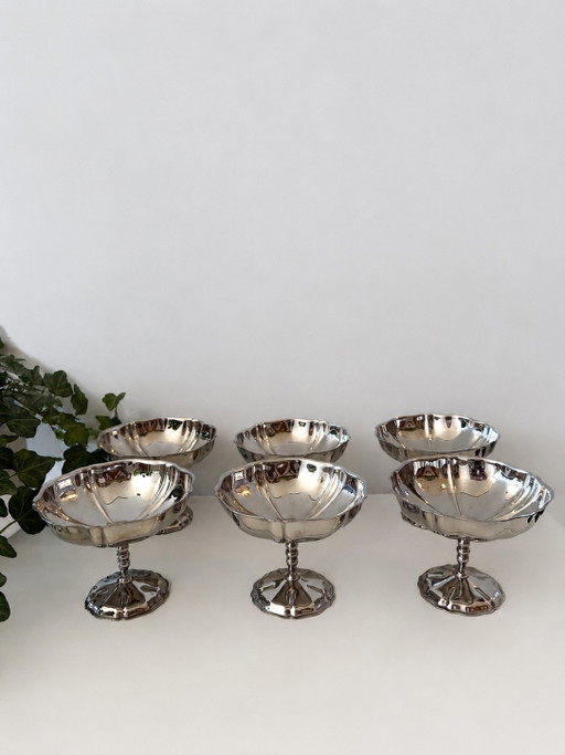 Set di 6 coupé ondulate cromate – glazen karaffen, Chrome