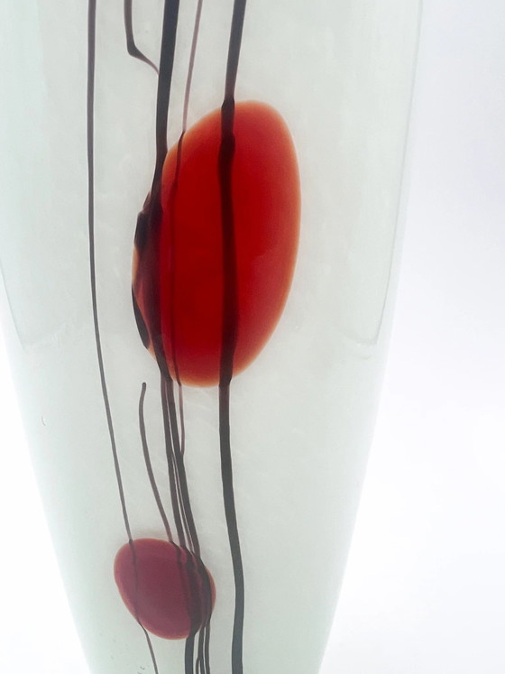 70s White Murano Glass Vase with Red and Black Decorations (photo 8 of 11)