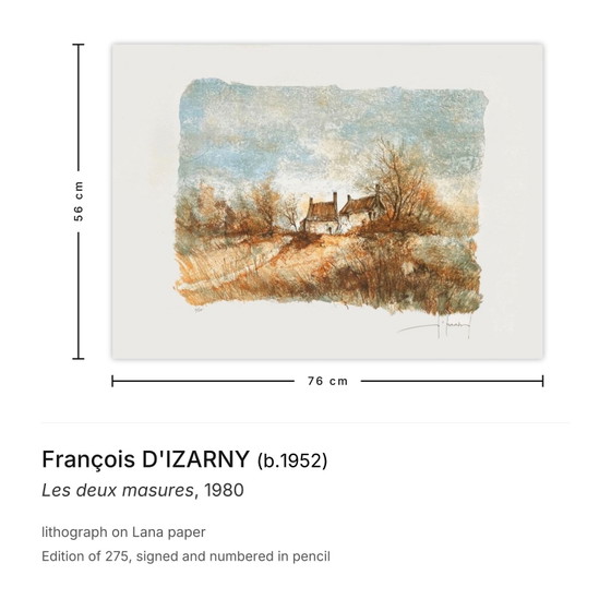 Image 1 of François D'IZARNY Les deux masures Signierte Lithographie 1980