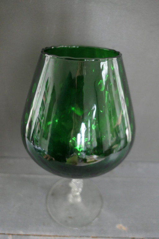 Vintage Empoli Optically Blown Glass Vase Green – vazen (photo 2 of 6)