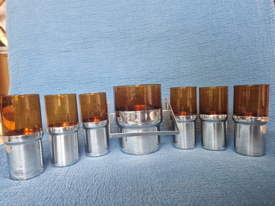 Image 1 of 1960s/70s steel and glass cocktail set Made in Italy