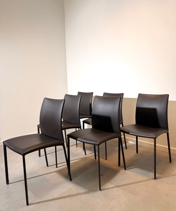 Image 1 of Juego de 6 sillas de comedor de cuero Draenert
