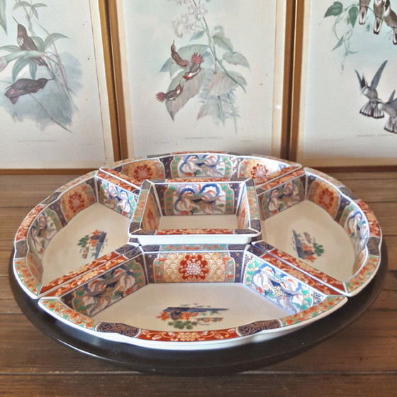 Image 1 of Giradischi in porcellana giapponese con decorazione floreale, paesaggio di uccelli