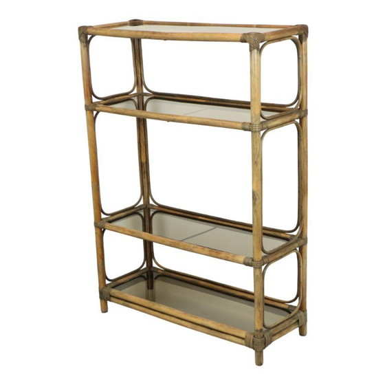 Image 1 of Vintage Boho Shelving Unit, Bamboo and Smoked Glass
