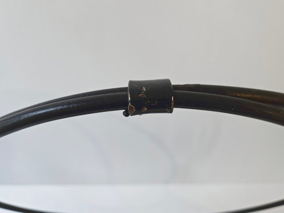 Image 1 of Vintage houtblokhouder uit de jaren 50, metaal en geperforeerd zwart metaal, rockabillystijl uit de jaren 50