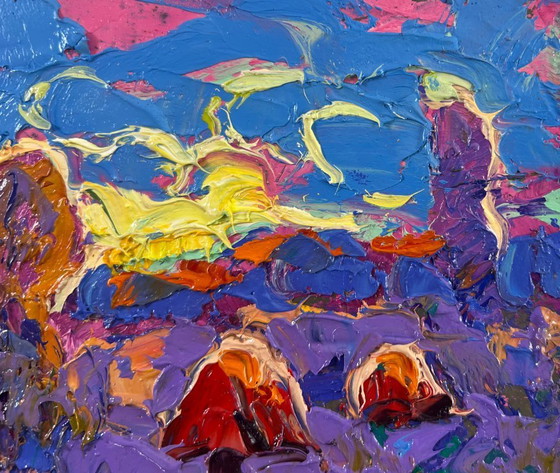 Image 1 of Original Oil Painting Summer Field Landscape In the blue distance of dreams