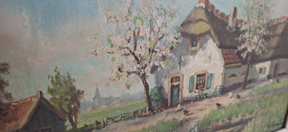 Farm landscape painting, H. Timmermans, Art, Wood, Canvas, Beige (photo 2 of 5)
