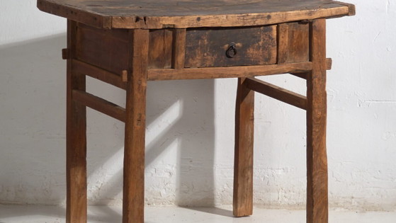 Tavolo antico in legno massello – Tavolino cinese con cassetto – circa 1900 – Console, Rustic (photo 3 of 40)