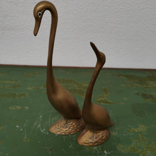 Vintage brass statue of Swans or Geese set by Rosenthal Netter