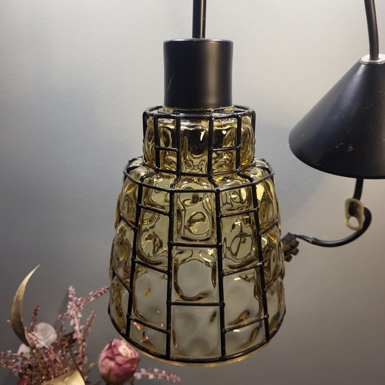 Image 1 of Vintage Yellow/Brown Glass Lamp with Black Frame