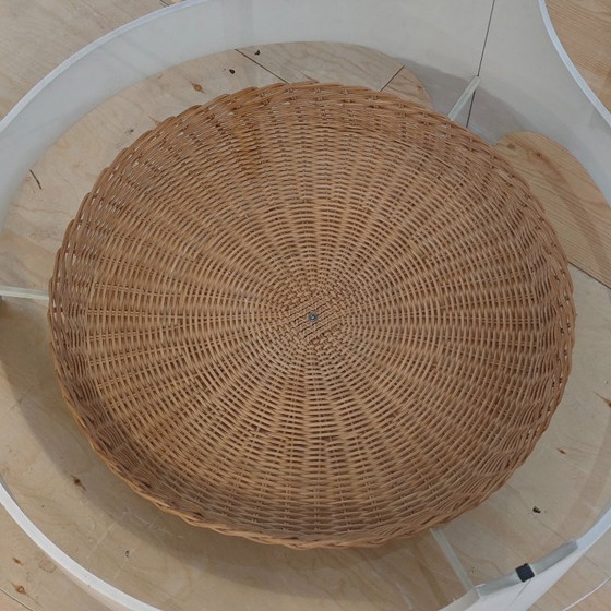 Image 1 of Vintage coffee table white wicker glass