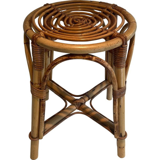 Tabouret vintage en rotin, France 1950
