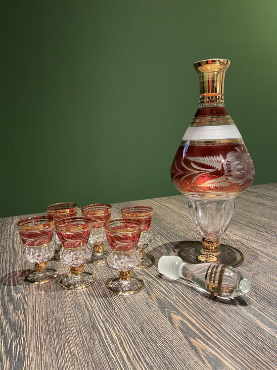 Image 1 of Carafe en cristal de Bohême vintage avec verres