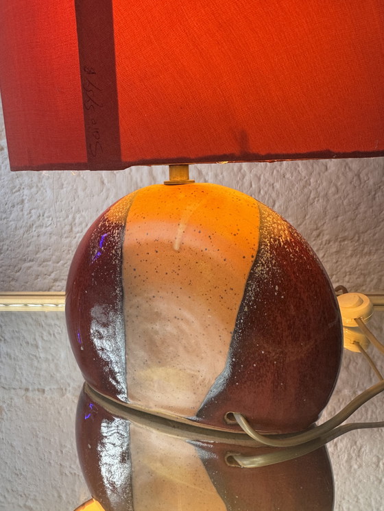 Image 1 of Handgemaakte lamp van keramiek en zijde uit de jaren 90