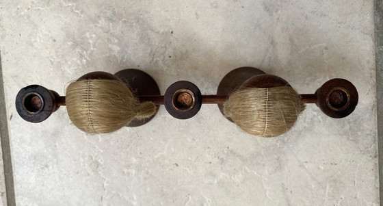 Image 1 of triple candelabro de teca/ velas figurita femenina 1960s