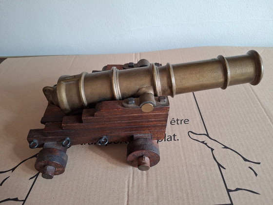 Image 1 of Large bronze and wood cannon, 33 cm long