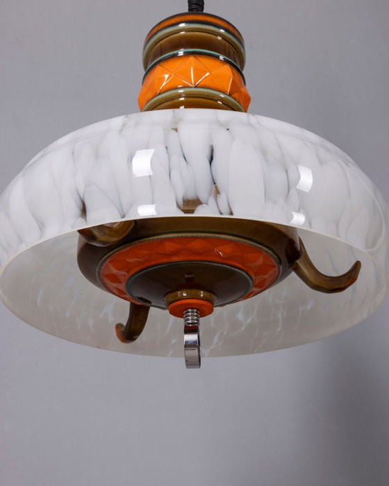Lampadario vintage anni '60 in ceramica e vetro, design italiano. – Glass (photo 6 of 11)