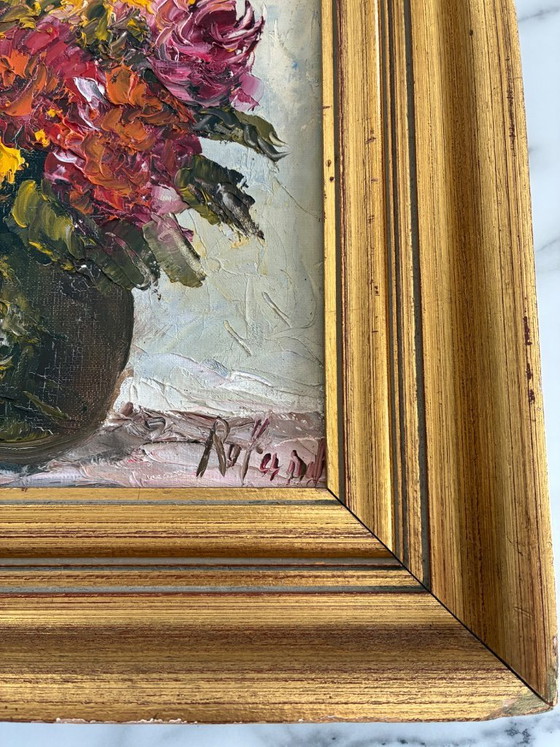 Image 1 of Antique oil painting, still life, bouquet of dahlias