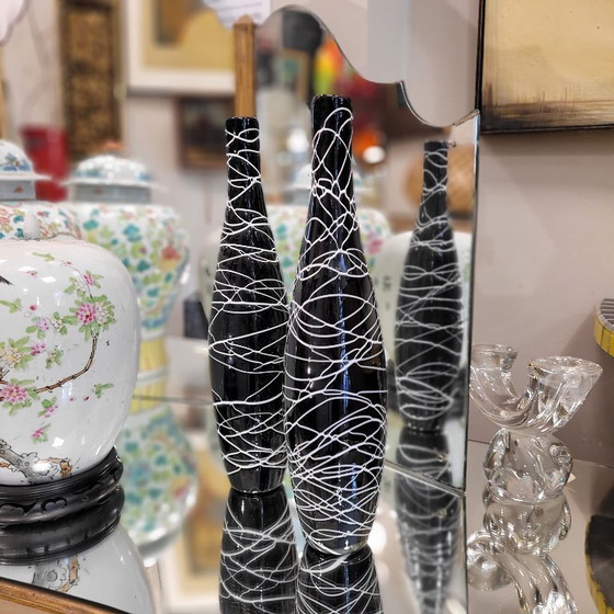 Image 1 of Paar "schwarz-weiße" Vasen, Glas, 70er Jahre - Frankreich