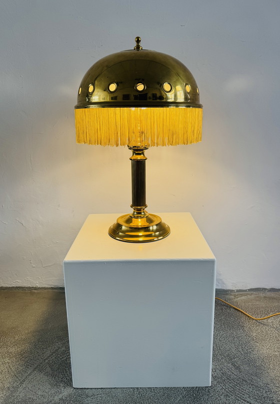 Image 1 of LAMPE DE TABLE EN LAITON MUSHROOM PAR SÖLKEN LEUCHTEN, ALLEMAGNE, CIRCA 1960s