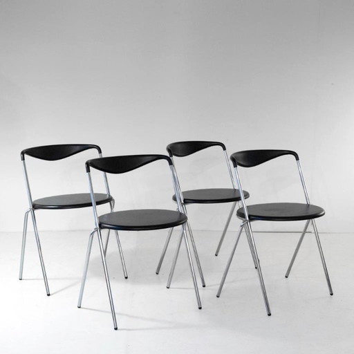 4x Industrial Stackable Dining Chairs in the style of Hans Eichenberger, set of 4