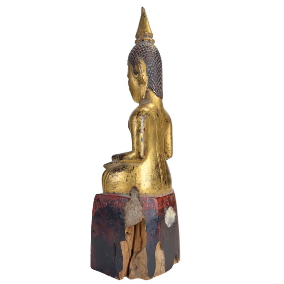 Antiguo Buda Lanna de Madera – Norte de Tailandia – Siglo XIX – Madera de Teca Dorada – Esculturas (photo 4 of 7)
