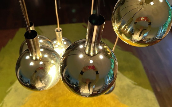 Image 1 of Lampada a sospensione vintage in ottone a cascata in stile spaziale