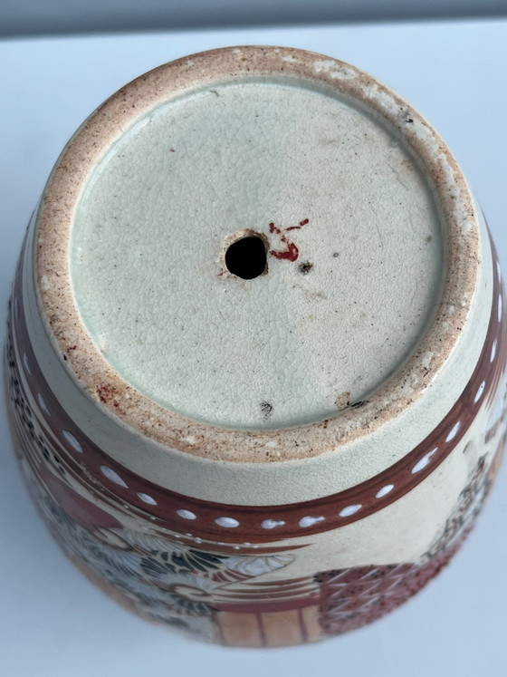 Antique Japanese Satsuma Vase - Moriage - Samurai Geisha - Hand-painted, Ceramic, Beige (photo 7 of 8)