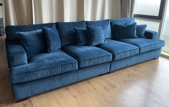 Image 1 of Vintage 4-seater sofa blue velvet by Milo Baughman for Thayer Coggin, 1960