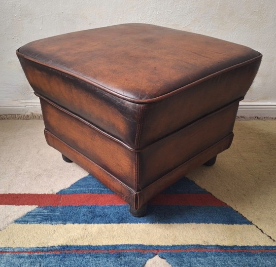 Pouf/ottoman vintage en cuir marron châtaigne – Poufs & repose-pieds, Leather (photo 6 of 11)
