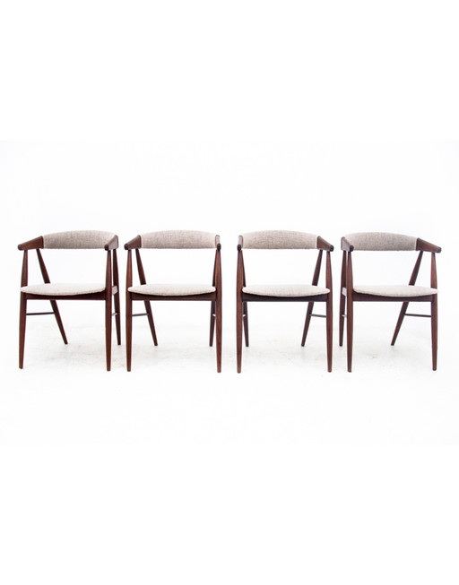 Four teak chairs by Ejner Larsen & Aksel Bender Madsen, Denmark, 1960s.