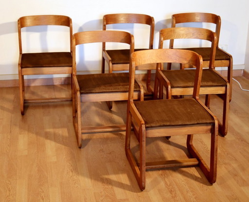Chaises de salle à manger vintage Willy Rizzo pour Mario Sabot, velours marron, lot de 6, Italie années 1970