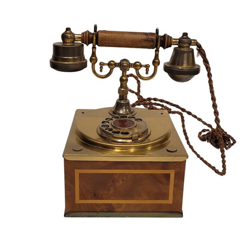 Teléfono Rotatorio, Marquetería y Bronce Dorado, 70’s - Italia