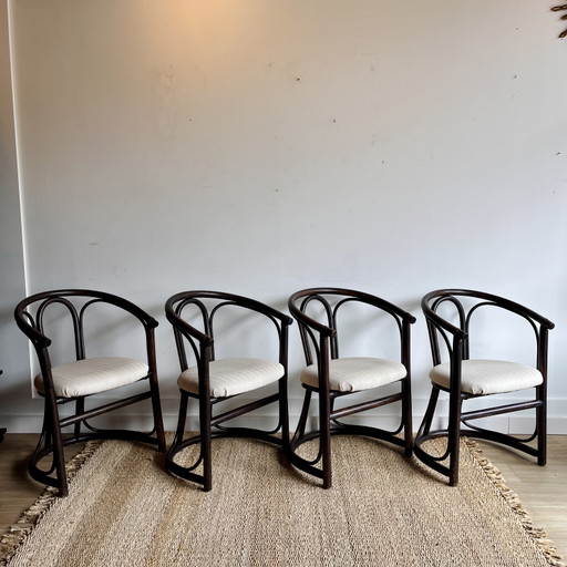 4 Vintage Rattan-Bambus-Eimerstühle, Rohe Noordwolde – Rohé Noordwolde, eetkamerstoelen, Bamboo (photo 2 of 9)