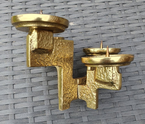Image 1 of Vintage brutalist messing kandelaar kaarsenhouder 4-lichts
