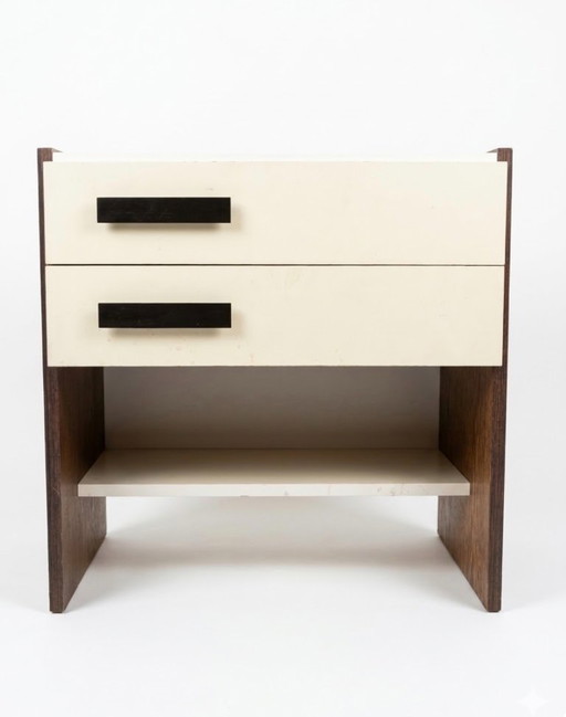 Set van 2 vintage nachtkastjes – crème en hout