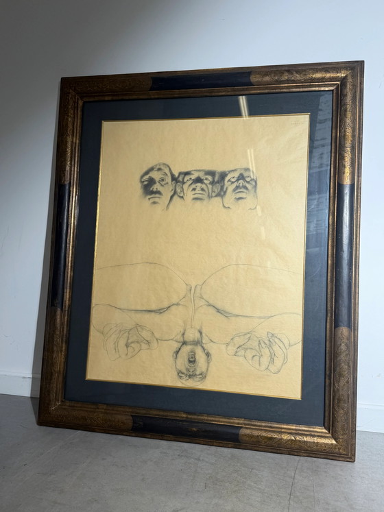 René Knapen – Disegno surrealista a grafite con certificato di galleria – Dipinti e disegni, Vetro (photo 2 of 10)