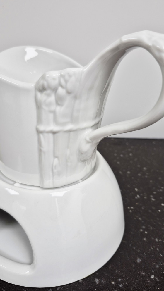 Image 1 of Asparagus Service Set: Plate, Platter, Gravy Boat, Cutlery, Bavaria Seltmann Weiden Porcelain - RARE!