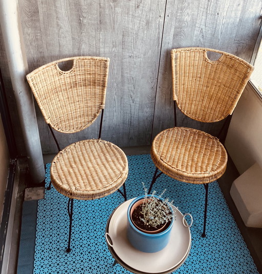 Chaises bistro en rotin vintage (ensemble de 3) - années 1950-60