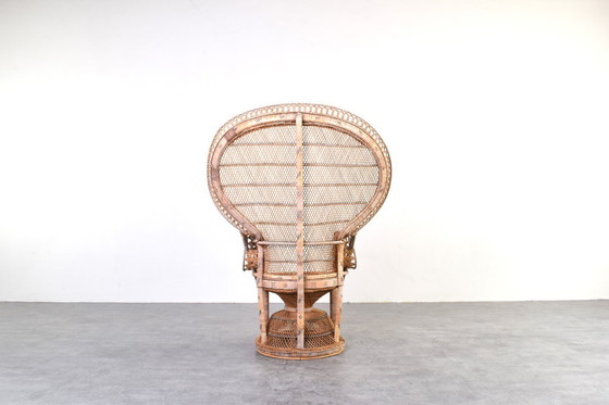 Image 1 of Fauteuil Emmanuelle en osier à motif paon, style Mid-Century, de Kok Maison, années 1970