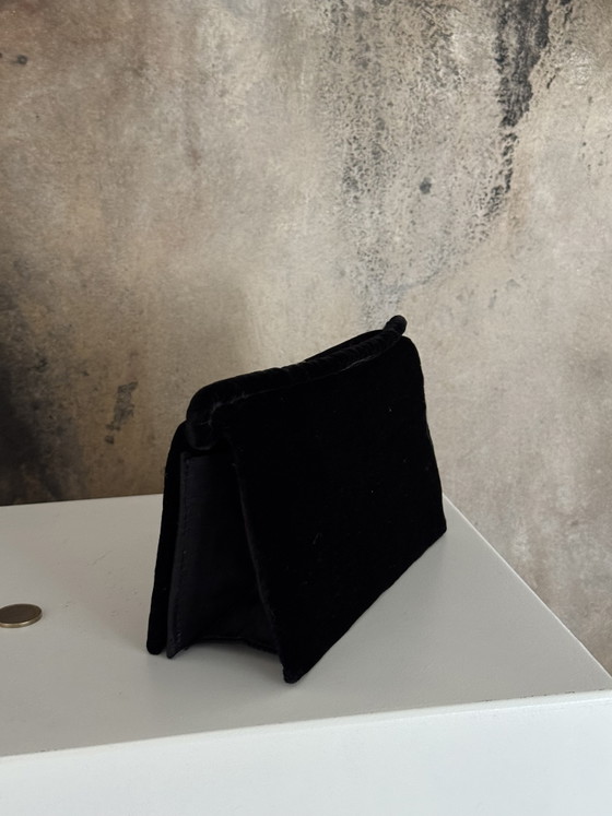 Image 1 of Fluwelen clutch met borduursels en steentjes, avondtasje met handvatten