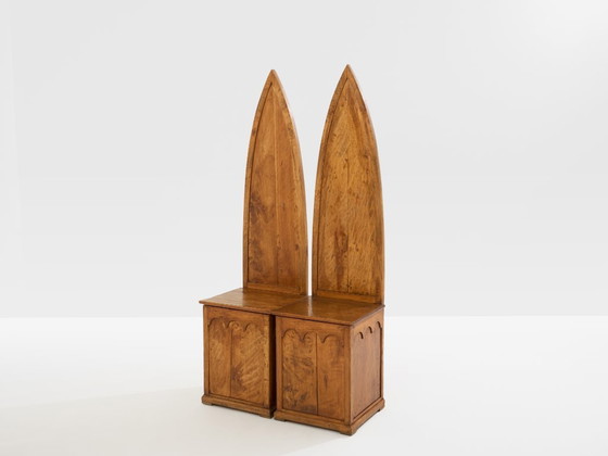 Image 1 of Andrea Salvetti pair of neo-gothic chairs solid pine 1994